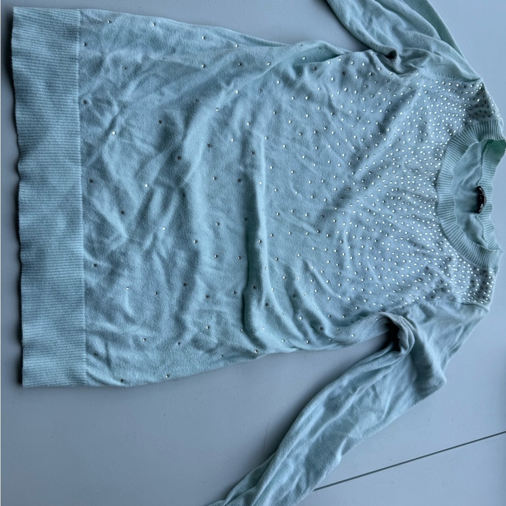 Express Light Blue Sweater with Pearl Accents